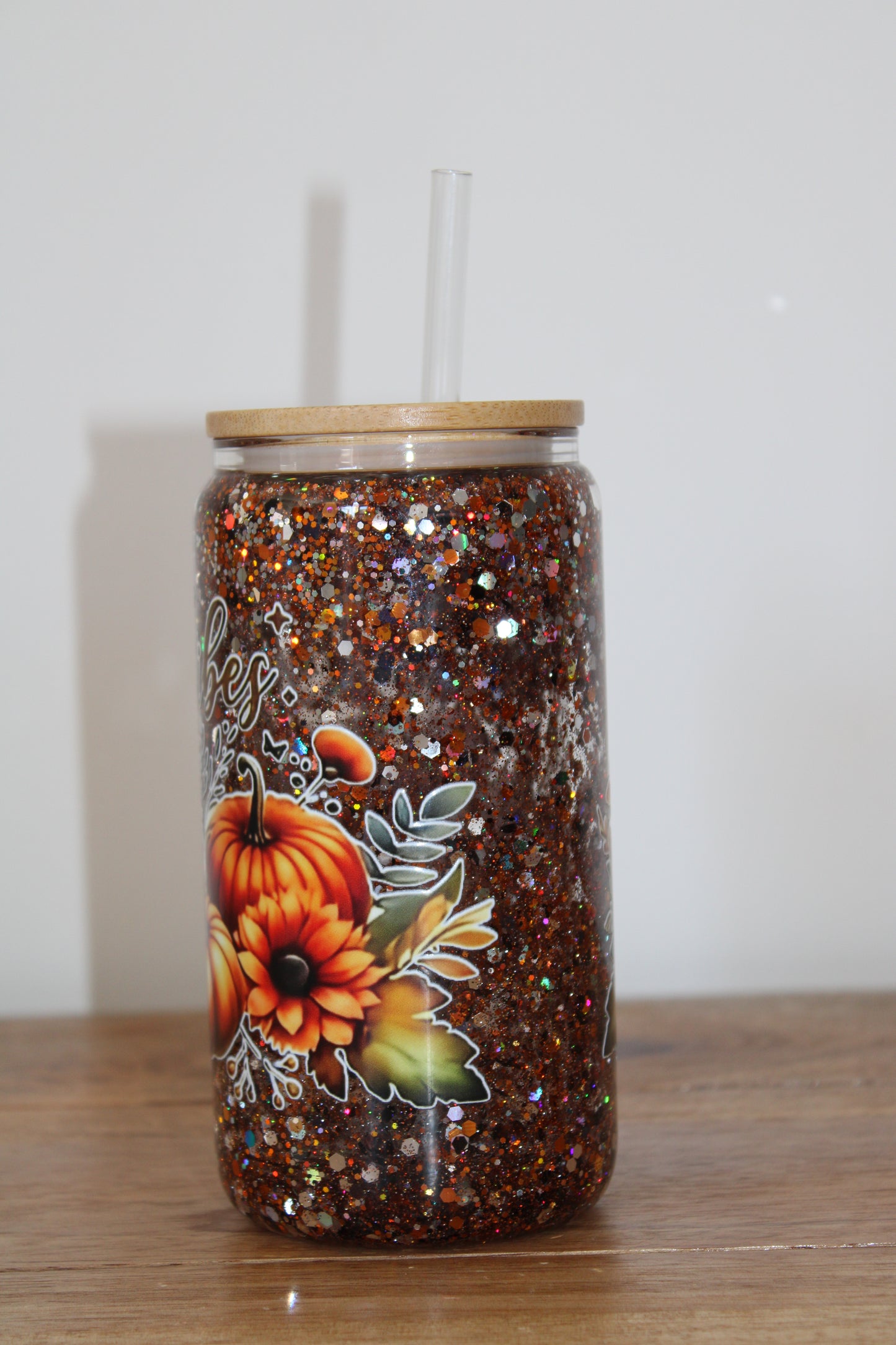 Fall Vibes Glitter Snowglobe Glass Can (16oz)