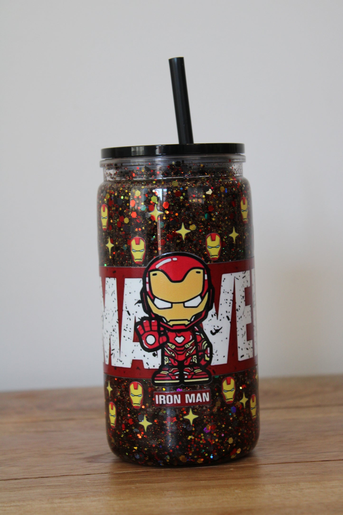 Iron Hero Glitter Acrylic Snowglobe Can (16oz)