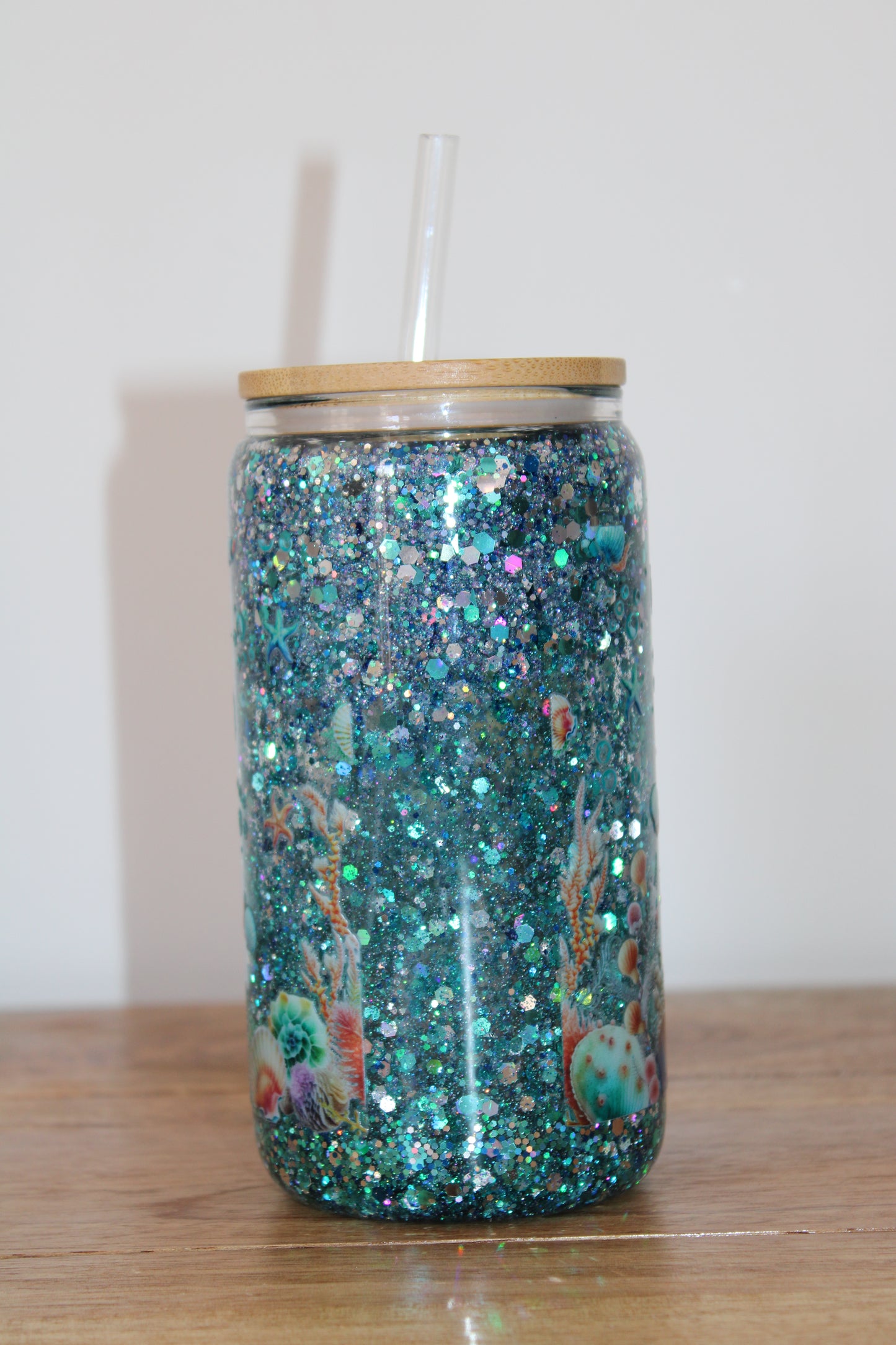 Ocean Turtle Glitter Snowglobe Glass Can (16oz)