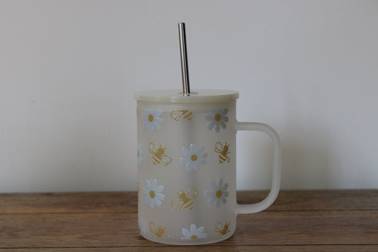 Daisy & Bee Frosted Glass Mug