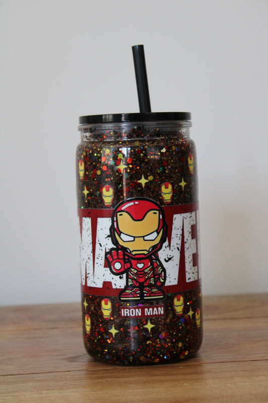 Iron Hero Glitter Acrylic Snowglobe Can (16oz)